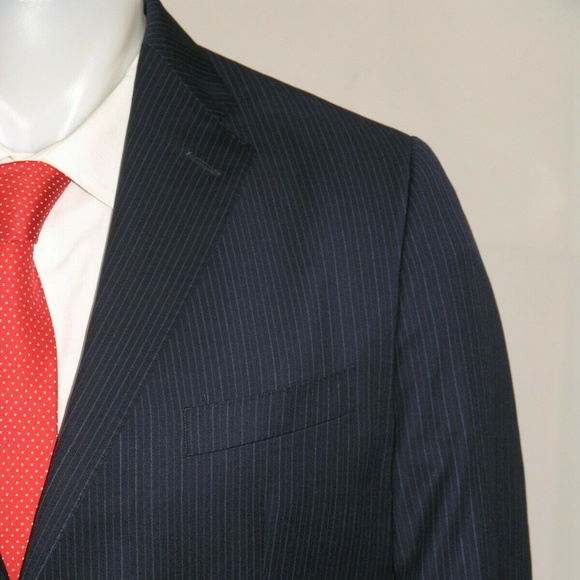 Saks Fifth Avenue Zegna Cloth Silk Blend Navy Striped Two Button Suit 40R - Picture 1 of 8